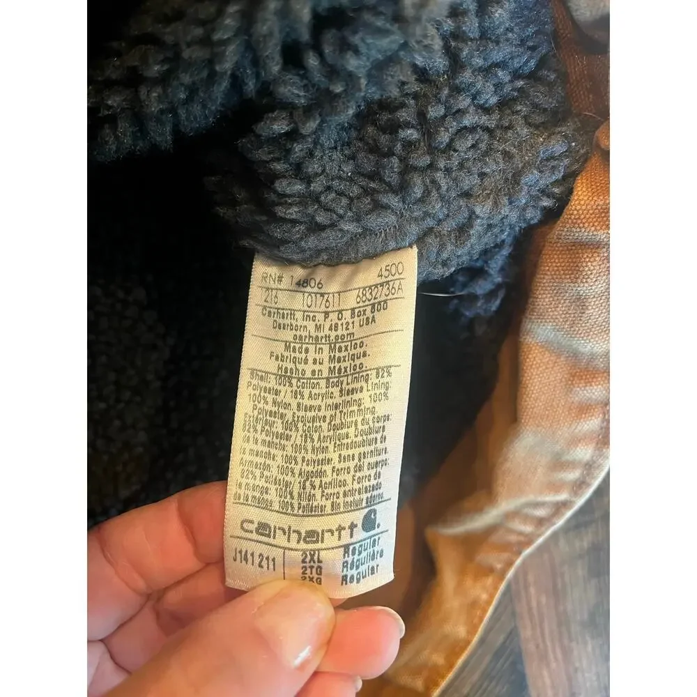 Carhartt J141 211 Hooded Sherpa Lined Canvas Workwear Western Jacket Men XXL